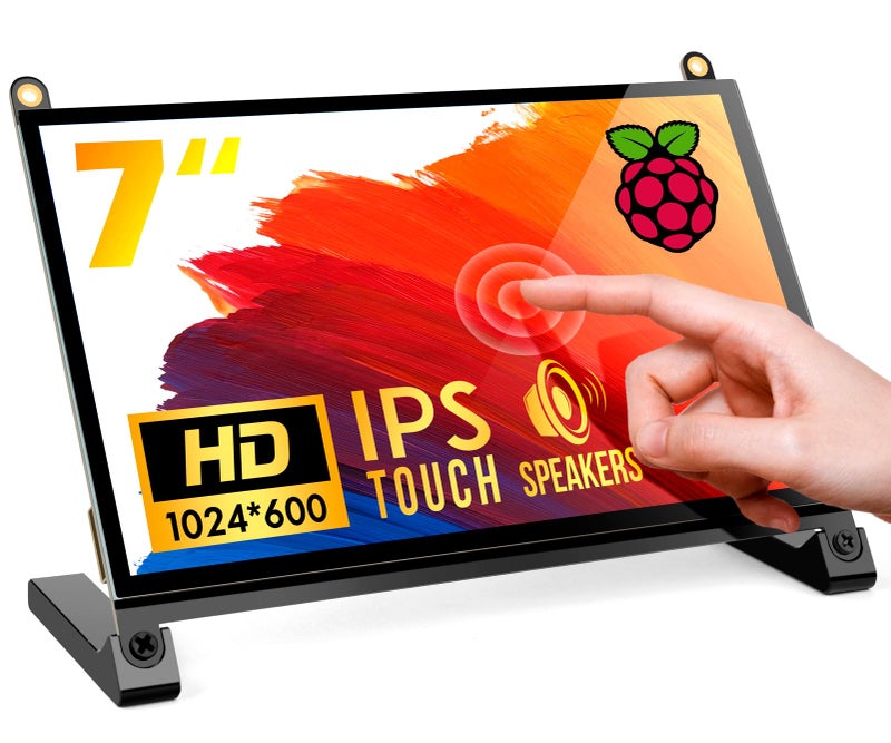 ROADOM 7â€™â€™ Raspberry Pi Screen, IPS1024Ã—600,Responsive Smooth Touch,Dual Built-in Speakers,HDMI Input,Compatible with Raspberry Pi 5/4/3,Driver Free - Image 1